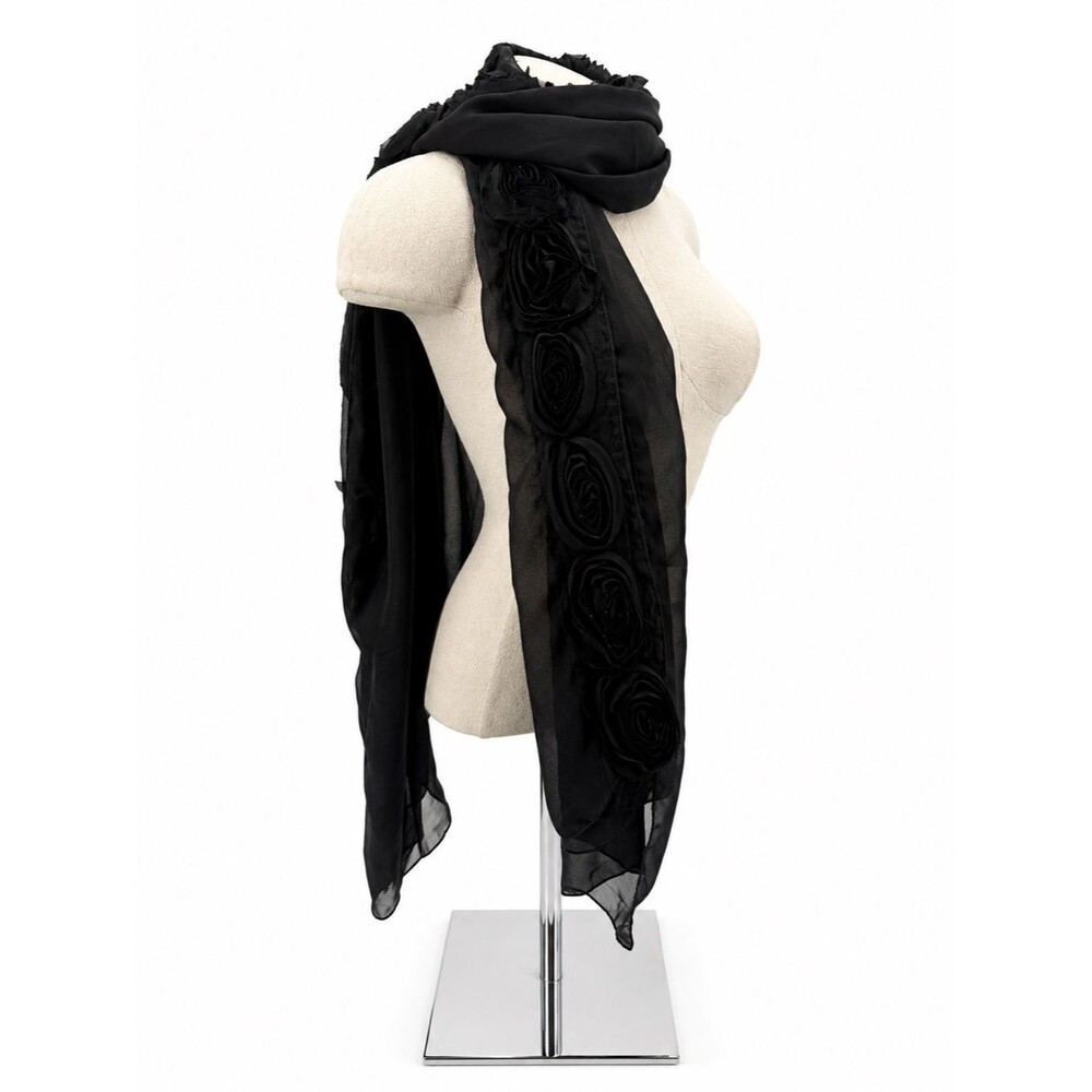 Unbranded Black Sheer Rosette Floral Applique Scarf Accessory